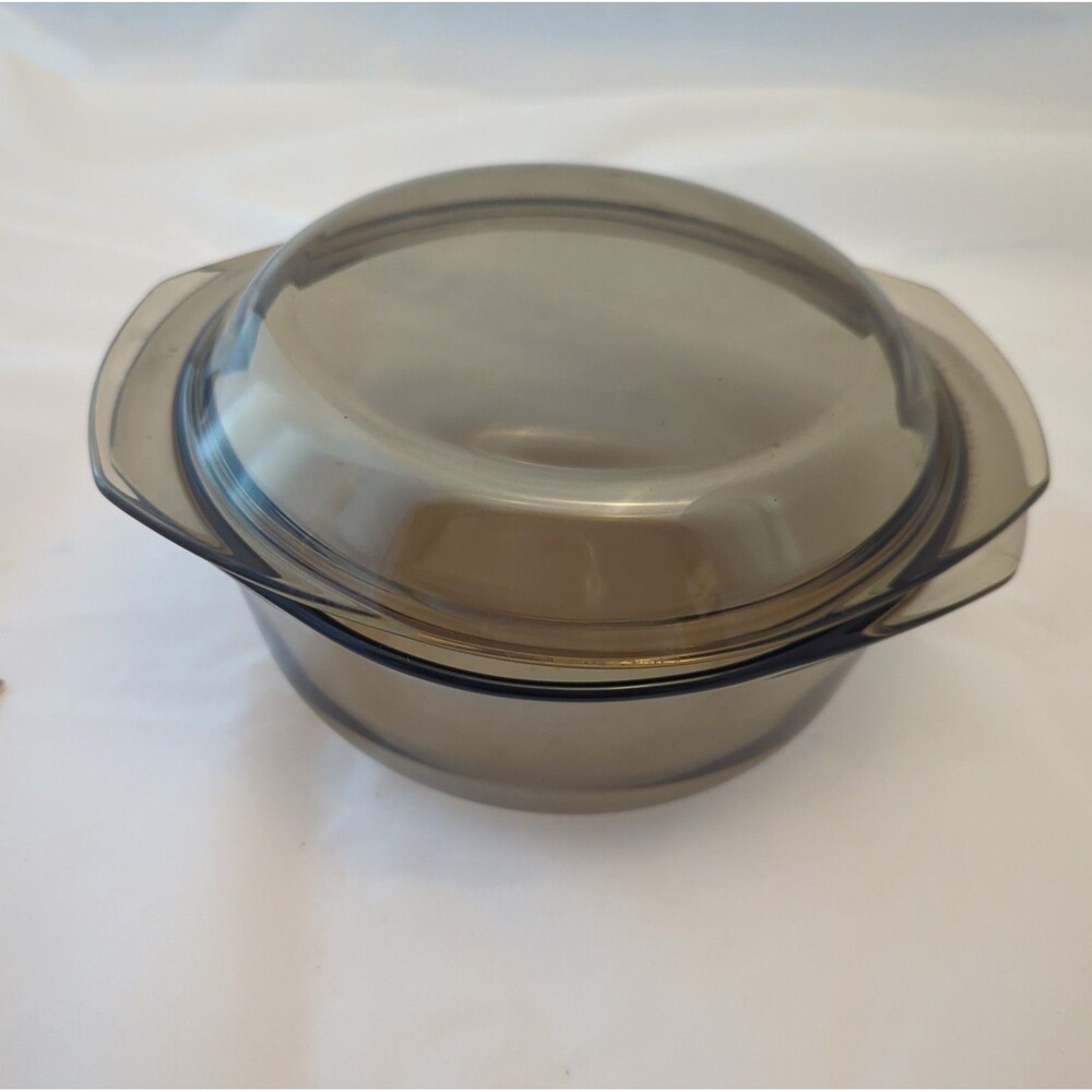 Vintage Arcopal France Amber Glass 1.5 Quart  Casserole Oven Baking Dish W Lid